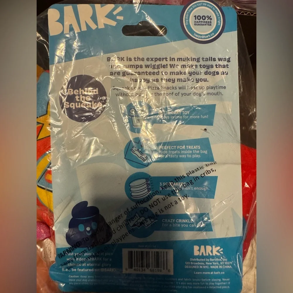 Bark Box Pizza snacks Dog Toy 3 part toy hide, squeak, crinkle NEW Pizza Rolls